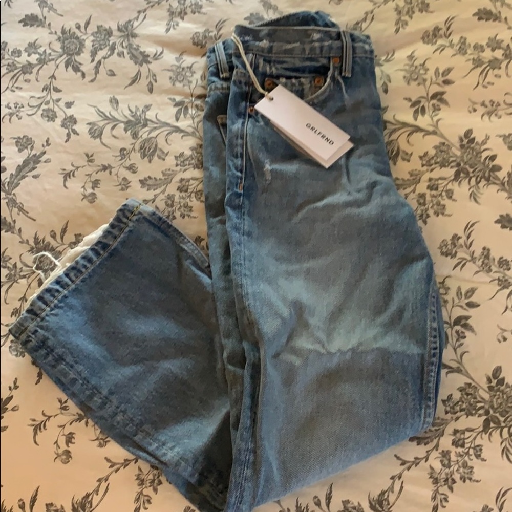 GRLFRND crop high rise jean with no stretch.